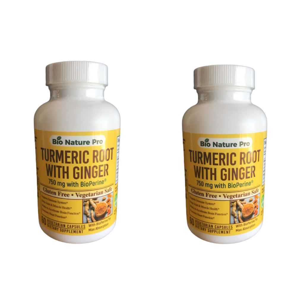 2 Bottles Turmeric and Ginger Root for Immune Support, Joint and Muscle Health, Plant-Based, Healthy-Aging
